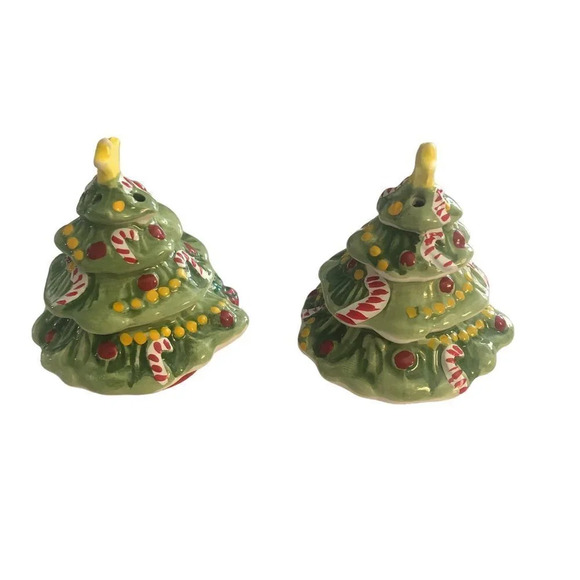 Omnibus OCI (Fitz & Floyd) "Christmas Tree" Salt & Pepper Shakers Set Xmas Box - Picture 5 of 8